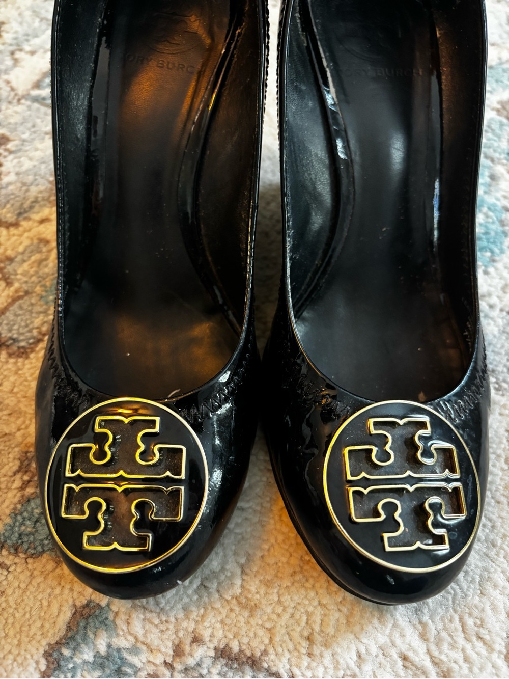 Tory Burch black patent leather wedges